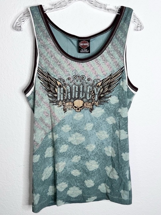 Harley-Davidson Tops - Y2K 2008 Harley Davidson Skull & Wings 100% Cotton Tank Top in Blue size Medium
